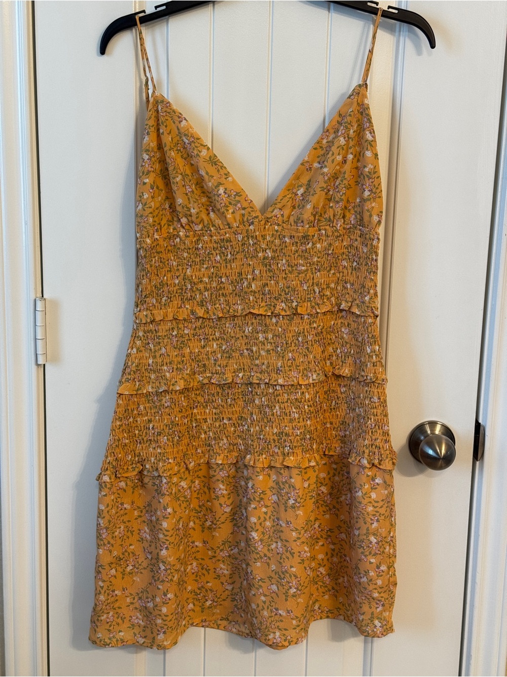 Lush Mustard Floral Smocked Mini Dress